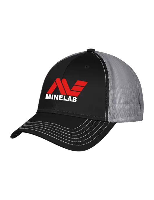 Black/Medium Dark Grey Mesh Trucker Cap Snap Back w/Minelab Logo