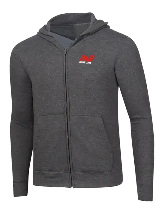 Dark Heather Grey 8.5 oz Ring Spun Zip Hooded Sweatshirt w/Minelab Logo