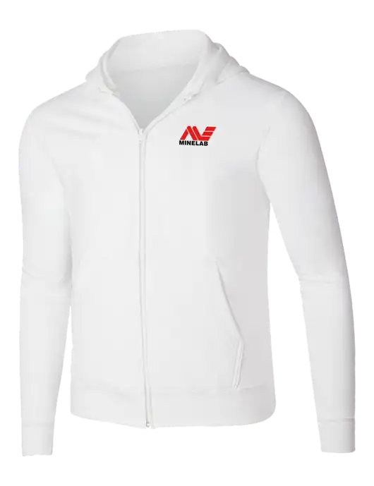 White 8.5 oz Ring Spun Zip Hooded Sweatshirt w/Minelab Logo