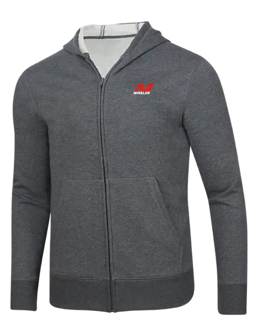 Full-Zip Dark Grey Heather Heavyweight Hooded Sweatshirt w/Minelab Logo