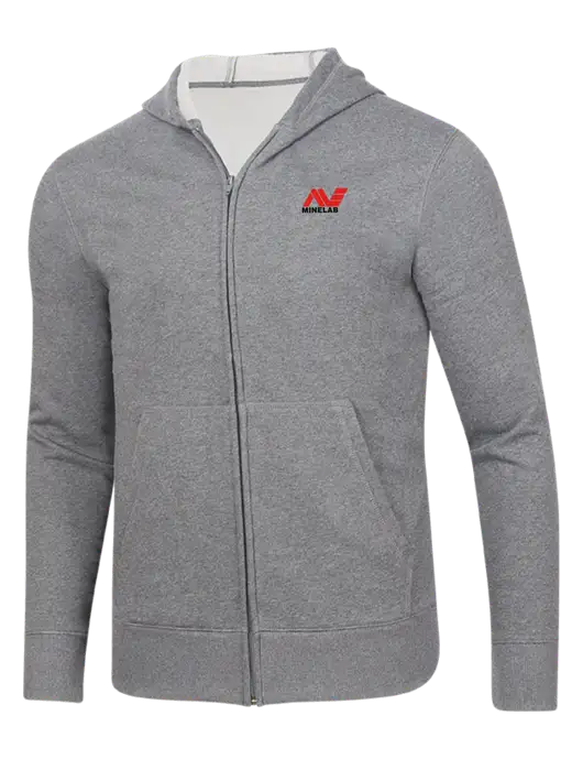 Full-Zip Medium Grey Heather Heavyweight Hooded Sweatshirt w/Minelab Logo