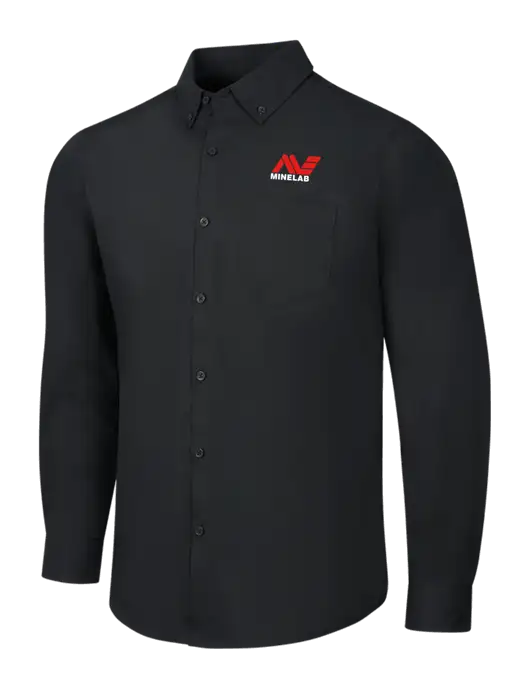 Black Long Sleeve Carefree Poplin Shirt w/Minelab Logo