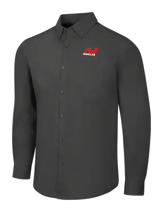 Dark Grey Long Sleeve Carefree Poplin Shirt w/Minelab Logo