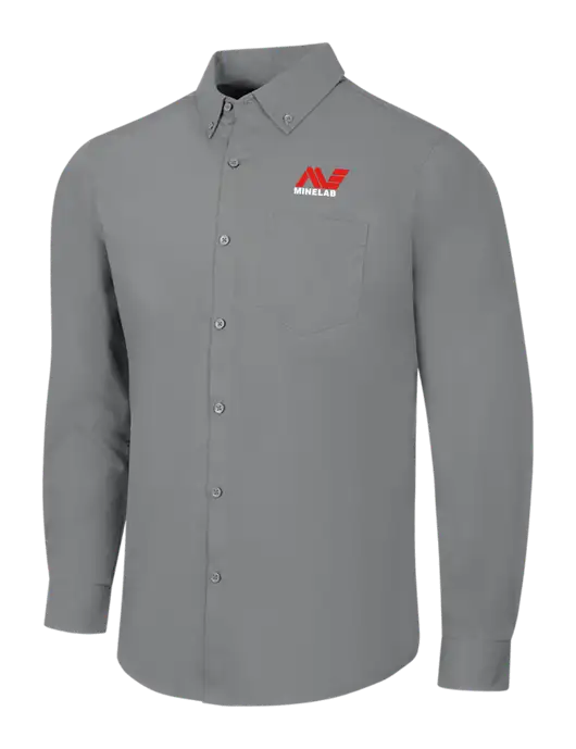 Medium Grey Long Sleeve Carefree Poplin Shirt w/Minelab Logo