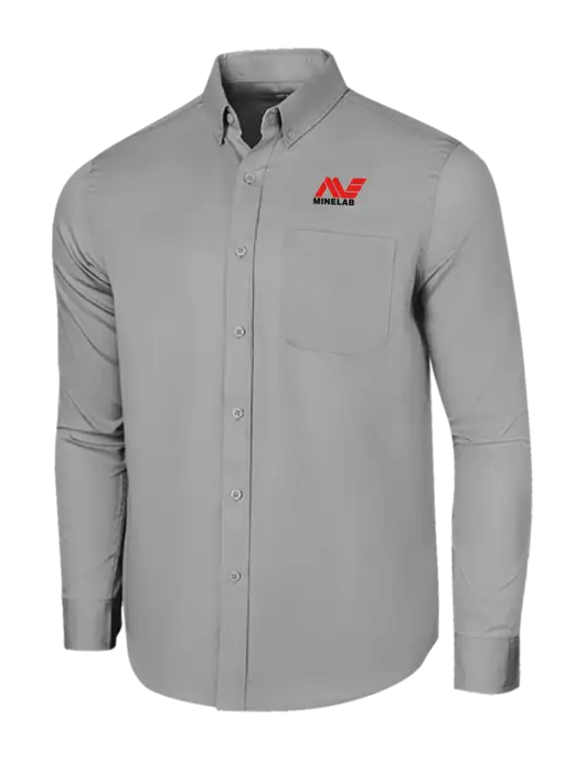 Long Sleeve Light Grey Superpro React Twill Shirt w/Minelab Logo