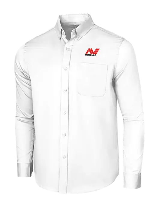 Long Sleeve White Superpro React Twill Shirt w/Minelab Logo