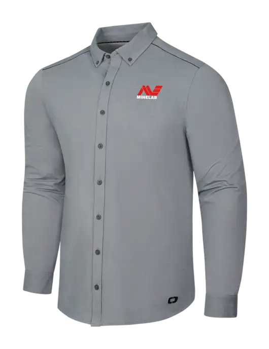 OGIO Medium Grey Heather Modern Code Stretch Button-Up Shirt w/Minelab Logo