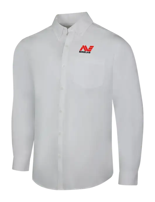 White Long Sleeve Carefree Poplin Shirt w/Minelab Logo