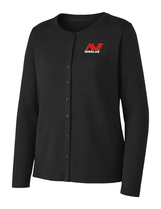 Black Womens Concept Stretch Button-Front Cardigan Sweater w/Minelab Logo