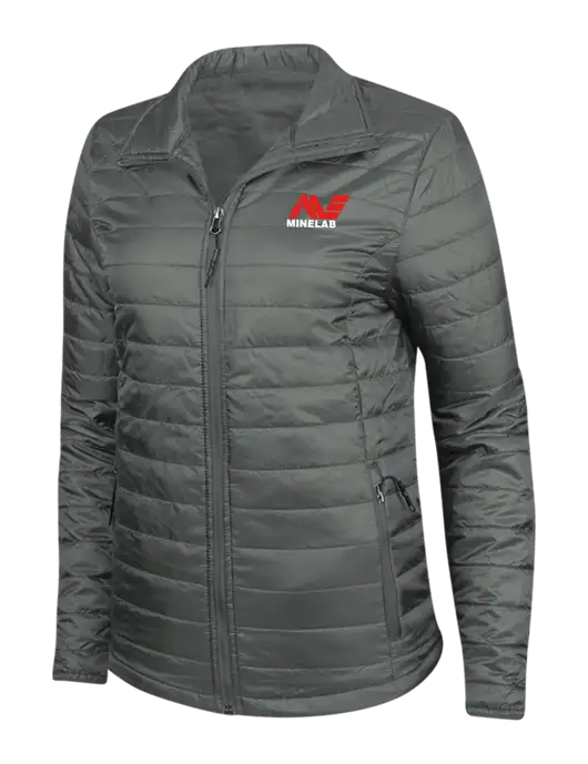 Dark Grey Womens Puffy Packable Jacket w/Minelab Logo