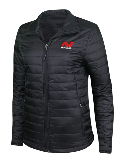 Womens Black Puffy Packable Jacket w/Minelab Logo